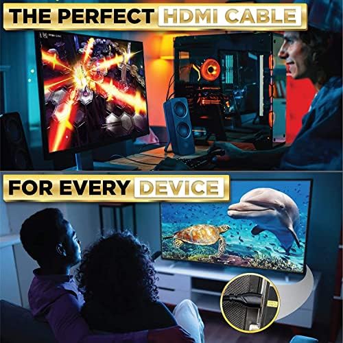 PowerBear 4K HDMI כבל 50 רגל | מהירות גבוהה, מחברי ניילון וזהב קלועים, 4K @ 60Hz, Ultra HD, 2K, 1080p, Arc &